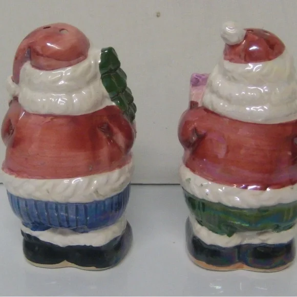 Vintage Colorful Christmas Lusterware Santa Claus Ceramic Salt & Pepper Shakers - Picture 6 of 7